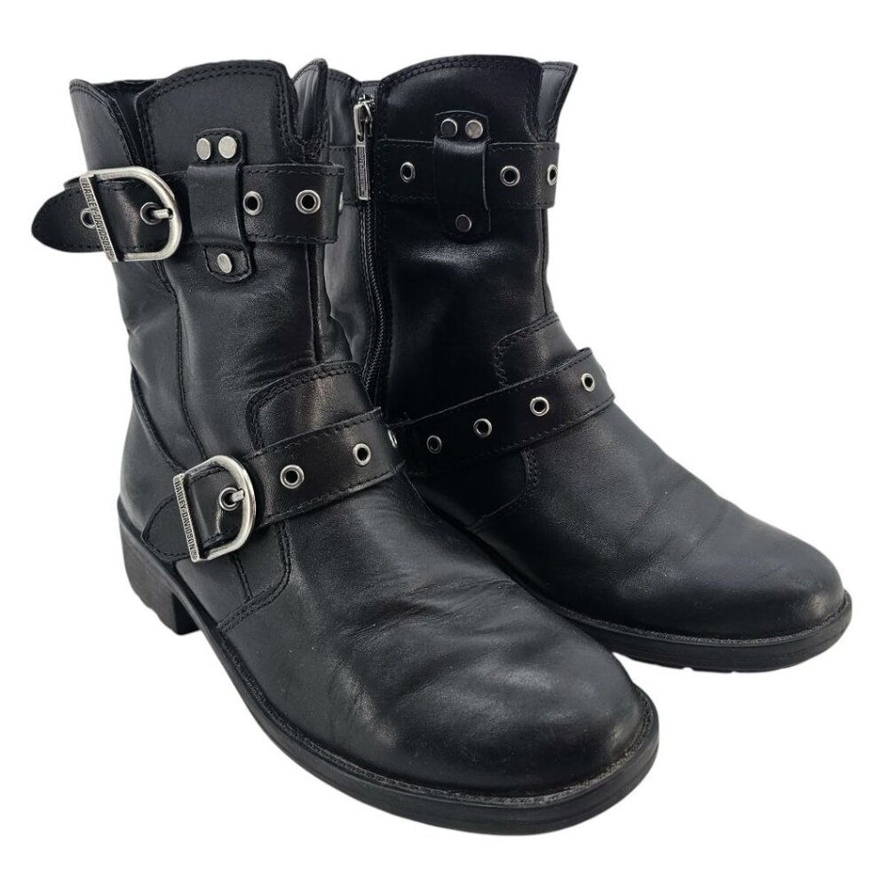 Harley Davidson Womens 6.5 Black Leather‎ Grace Buckle Boots
